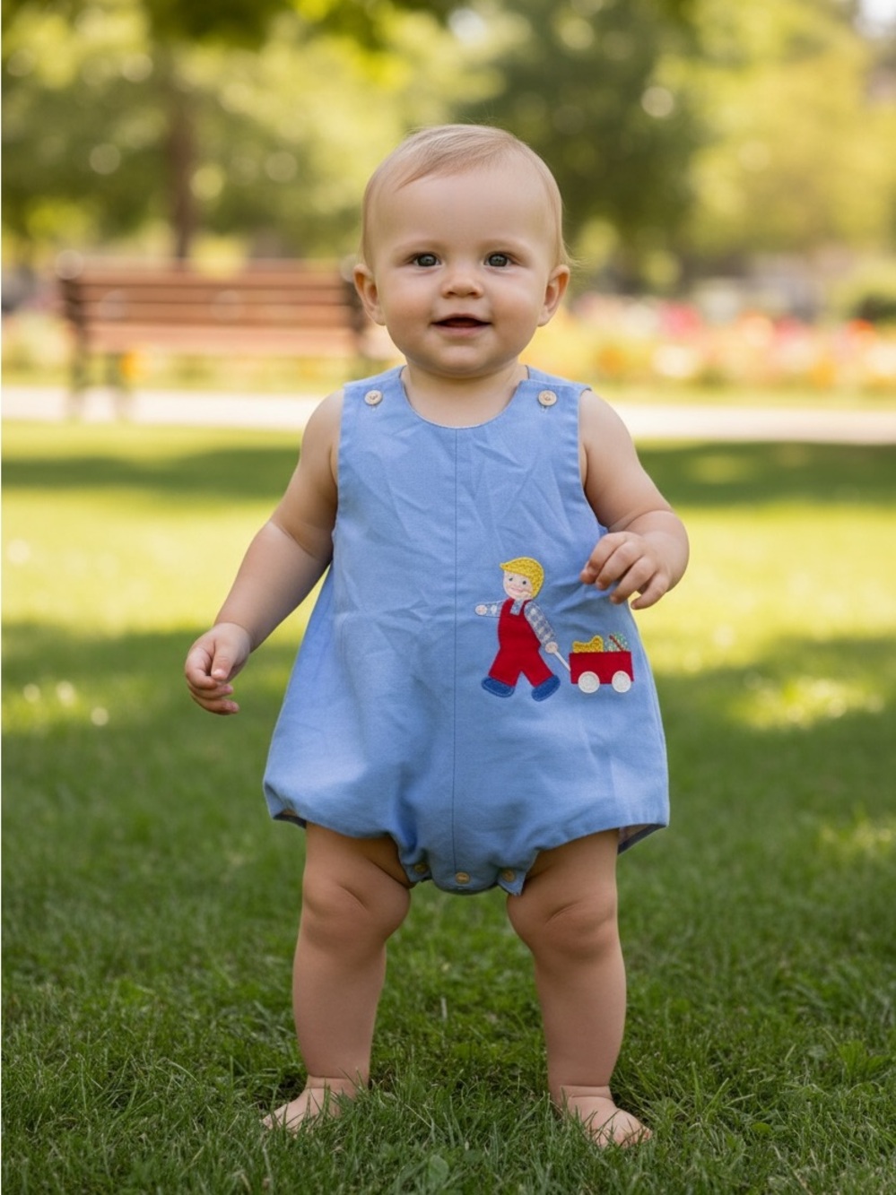 70's Vintage Boys Romper with Cotton Underlay — up to 18m